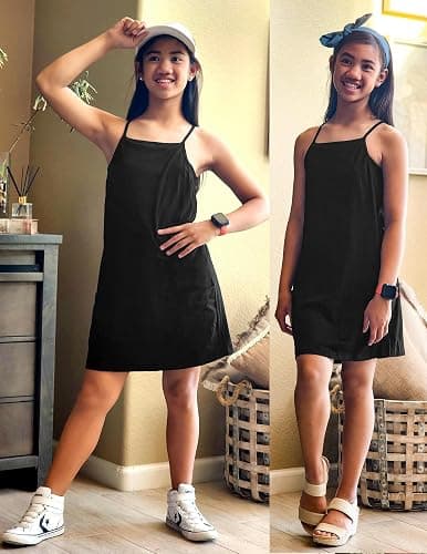 Arshiner Girls Dress with Shorts Casual Summer Spaghetti Straps One Piece Romper Dresses with Pockets for Kid 5-15 Y thumbnail 6