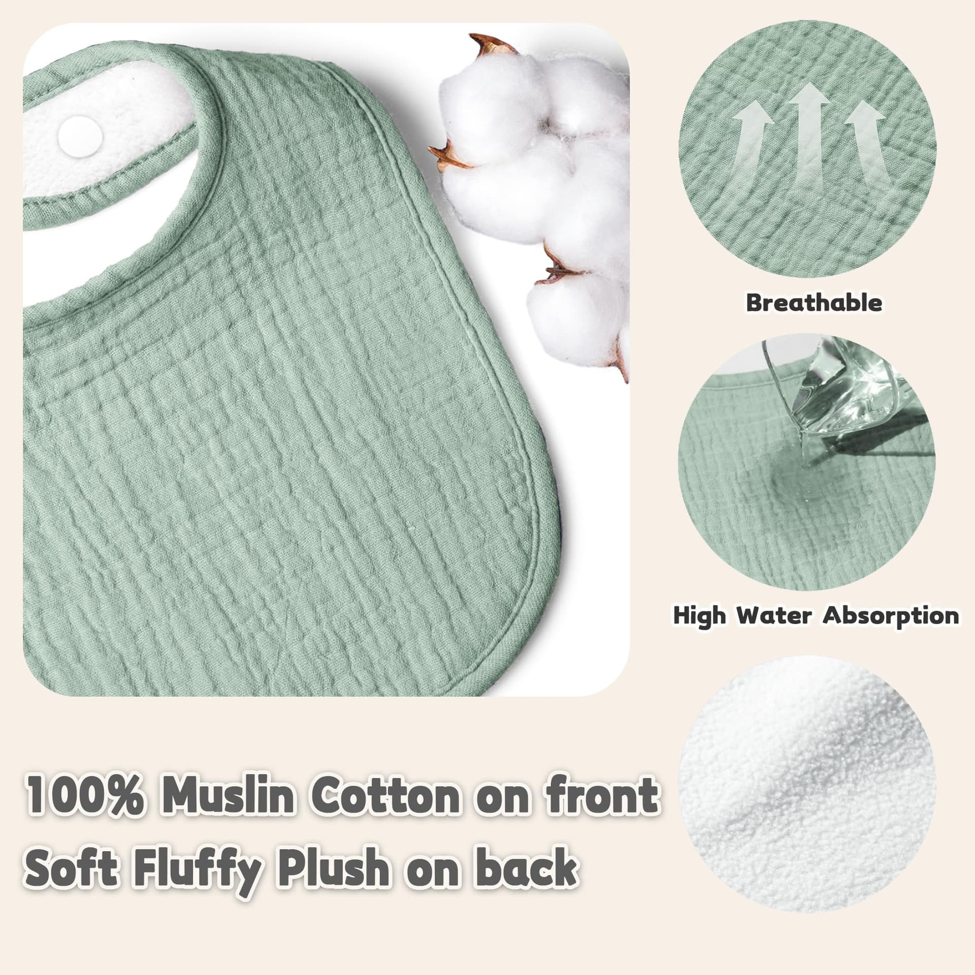 Susurration Muslin Baby Drool Bibs 10Pack Soft Square Adjustable Bandana Bibs for Unisex Baby Girls & Boys thumbnail 3