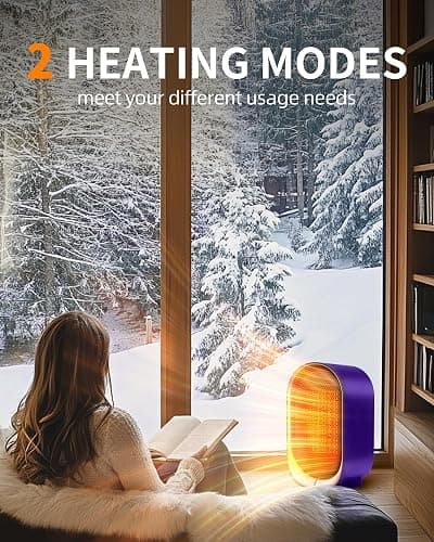 Space Heater, Portable Desk Heater for Indoor Use, Ultra Quiet & Compact | Small Electric Heaters with Overheat & Tip-Over Protection, Fast & Efficient Heating for Office Bedroom Bathroom, Purple thumbnail 4