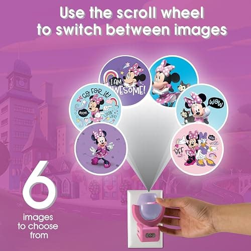 Disney Projectables Disney Minnie Mouse LED Kids Night Light, Projector, Dusk to Dawn, Plug-in ,Mickey Mouse, for Kids, Girls Bedroom, Playroom, Gaming Room, Nursery, 57958 - 1 Pack - Purple/Pink Minnie Projectable thumbnail 4