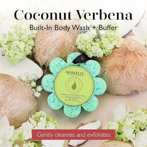 Spongelle Coconut Verbena Wild Flower Buffer Body Scrubber | Bath & Shower Loofah for Women | Exfoliator with Body Wash Infused Sponge | 14+ uses thumbnail 2
