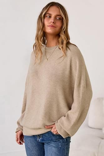 Arach&Cloz Women's Wool Blend Oversized Sweaters Crewneck Casual Fall Outfits Fashion Tops thumbnail 2
