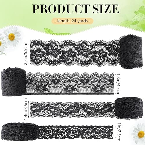 4 Rolls 24 Yards Floral Black Lace Ribbon Stretch Pattern Vintage Wide Tulle Lace Trim for DIY Crafts Sewing Present Wrapping Decoration thumbnail 2