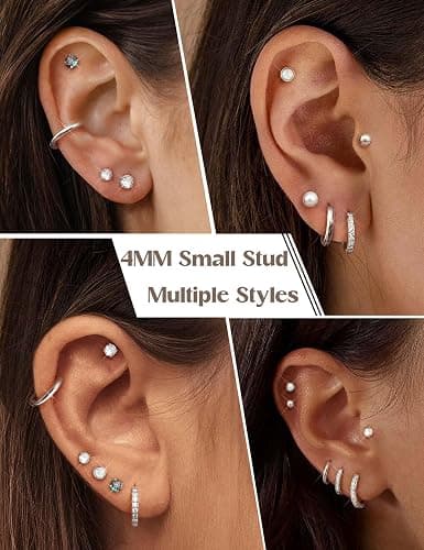 Jstyle Hypoallergenic Stud Hoop Earrings for Women Small Flat Back Surgical Stainless Steel Earrings for Sensitive Ears Trendy Silver Hoops Cartilage Earring Stacks Set Multiple Piercing Jewelry Gifts thumbnail 4