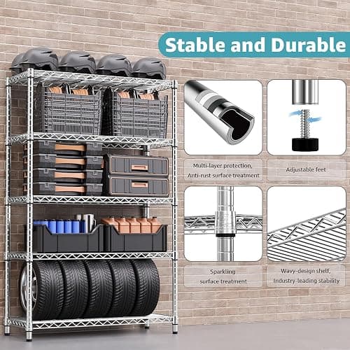 M MZG 1750 LBS Storage Shelves 5-Tier Utility Shelving Unit Steel Organizer Wire Rack for Home,Kitchen,Office,Garage, Capacity 17.7" D x 47.2" W x 72.3" H | Organizer Wire Rack, for Home, Kitchen, Office, Garage, 1750 LBS Capacity thumbnail 5