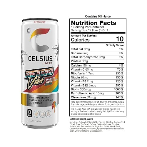 CELSIUS RETRO VIBE Sparkling Sherbet Slush, Sugar Free Energy Drink, 12 Fl Oz (Pack of 12) thumbnail 3