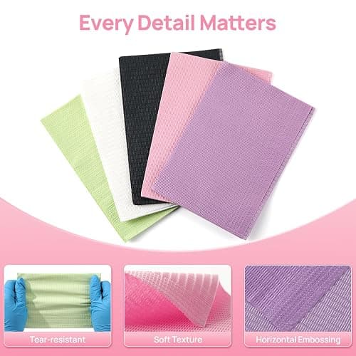 JMU 125 Pack Dental Bibs, Pink Dental Bibs Disposable 3-Ply, 13" x 18" Patient Bibs Medical Tray Covers thumbnail 3