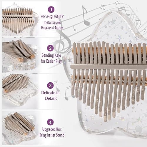 LUCKIPLUS Cute Kalimba Thumb Piano 17 Keys-Star Crystal Acrylic Finger Piano-Portable Mbira Musical Instruments Cute Christmas Gift with Tune Hammer and Study Instruction for Adults Beginners thumbnail 5
