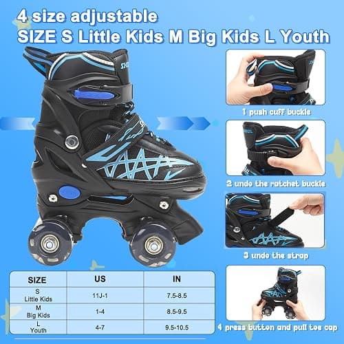 SHDSL Girls Roller Skates for Kids Beginners 4 Size Adjustable Roller Skates, Light UP 8 Wheels for Girls Roller Skate Fun Illuminating Roller Skate for Kids Boys patines para niñas thumbnail 3