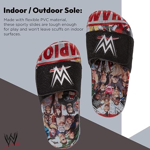 WWE Boys Slides Sandals – John Cena Roman Reigns Seth Rollins Championship Belt Pool Beach Slip On Shoes for Kids thumbnail 2