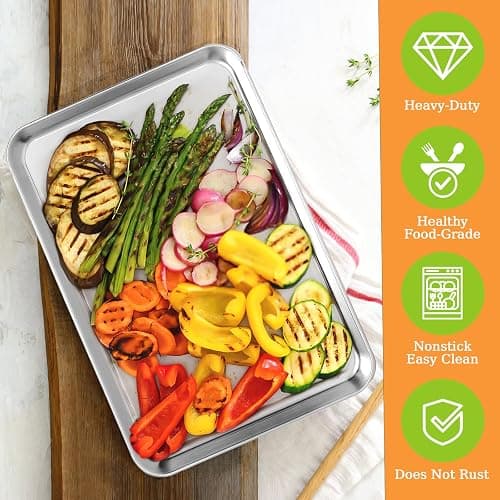 Quarter Sheet Pan Set of 4, CEKEE Stainless Steel Baking Sheet & Cookie Sheets for Baking, Baking Sheet Pan Oven Tray, Heavy Duty & Easy Clean Baking Pans Set - Size 12 x 10 x 0.98 Inch thumbnail 4