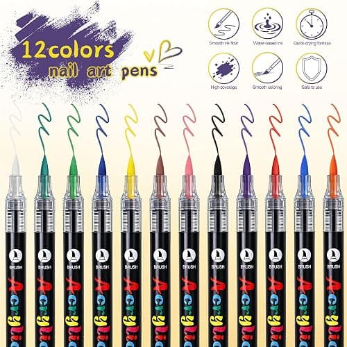 Artdone 12 Colors Nail Art Pens Set, 3D Quick-Drying Acrylic Paint Markers Nail Point Graffiti Dotting Drawing Liner Brush for DIY Gel Nail Polish Design Manicure Tools thumbnail 4