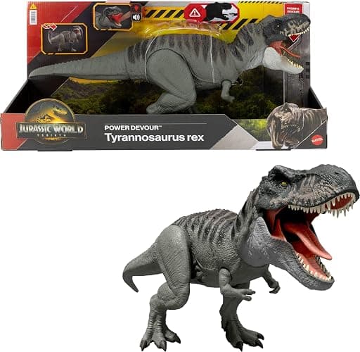 Mattel Jurassic World Rebirth Power Devour Tyrannosaurus Rex Dinosaur Figure with Tongue Activated Constant Chomp, Lights & Sounds, Digital Play - Image 1
