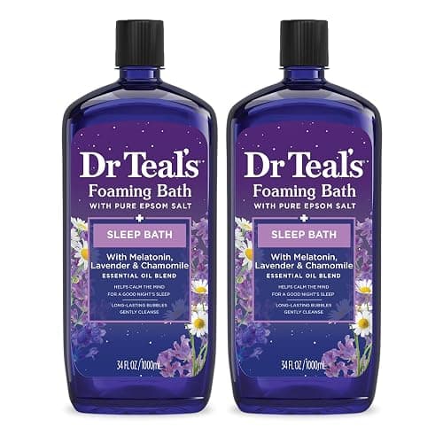 Dr Teal's Foaming Bath with Pure Epsom Salt, Sleep Blend with Melatonin, Lavender & Chamomile Essential Oils, 34 fl oz (Pack of 2) - Image 1