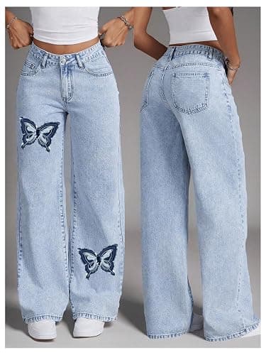 Floerns Women's Bowknot Embroidery Jeans Y2k Straight Leg Boyfriend Denim Pants thumbnail 4
