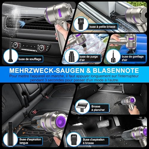 Aspirabriciole Senza Fili,4 in 1 Aspirapolvere Auto Portatile 18000Pa,Mini Aspirapolvere Potente con Motore Brushless,3 Velocità Mini Aspirapolvere Potente per Auto Casa Ufficio Peli di Domestici thumbnail 6