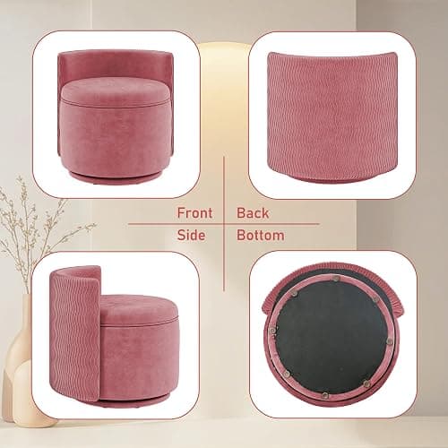 allamazing 360° Swivel Accent Chair with Storage, Vanity Stool with Back, Velvet Storage Ottoman, Upholstered Round Barrel Vanity Chair for Living Room, Makeup Room, Bedroom (Dusty Rose) thumbnail 8