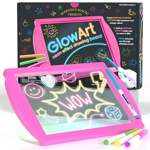 Mavin's Magic - Glow Art - LED Drawing Board for Children - Pink Light Up Drawing Pad, with Glow in The Dark Colouring Pens - Battery Powered Drawing Tablet - Light Up Tracing Pad Suitable for 5+ - Image 1