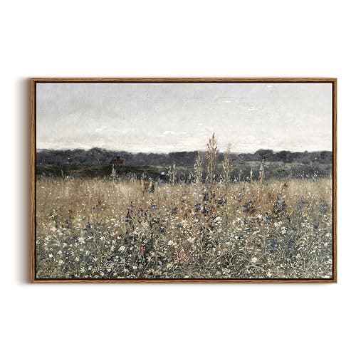 InSimSea Framed Canvas Wall Art Vintage Decor, Large Wall Art, Meadow with Flowers Landscape Wall Art Prints, Modern Farmhouse Cottagecore Bedroom Bathroom Office Decoration, 20"x30" - Image 1