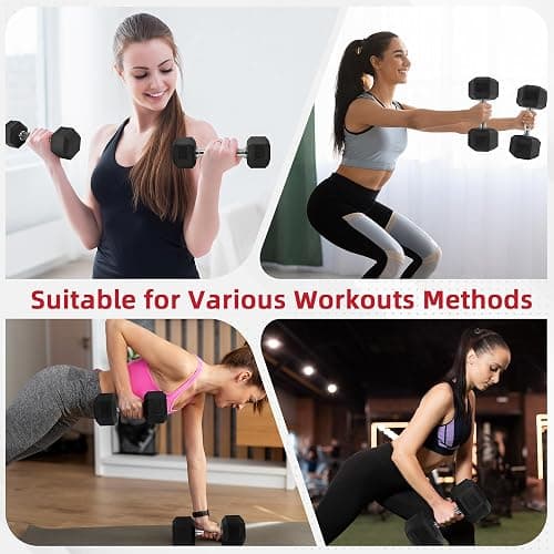 Rubber Encased Hex Weights Dumbbells Set of 5 – 50 lb Pair | Cast Iron Hand Weights with Anti-Slip Grip for Home Gym Strength Training thumbnail 5