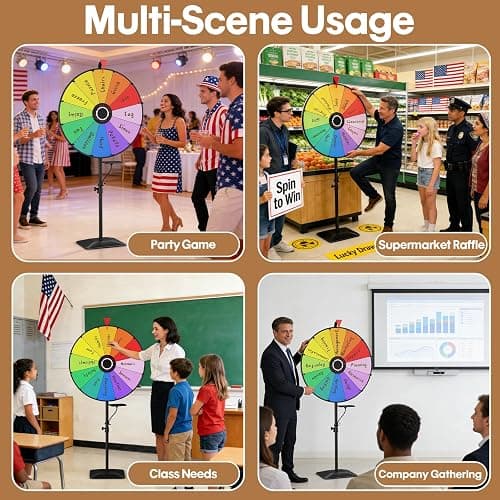 WHAUU 24 Inch Prize Wheel Spinner, Heavy Duty Spinning Wheel for Prizes | Adjustable 47"-61" Height, Storable, Dry Erase Kit Included, for Party, Carnival, Trade Show, Business thumbnail 7