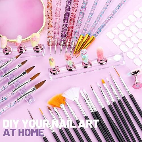 Teenitor Nail Art Tools Set, 23 Pcs Nail Art Brushes, 5 Pcs Nail Dotting Tool, 2 Set of Nail Stand, 100 Pcs Double-Sided Adhesive Tabs, Nail Art Palette, Brushes Holder for DIY Nail Art thumbnail 8