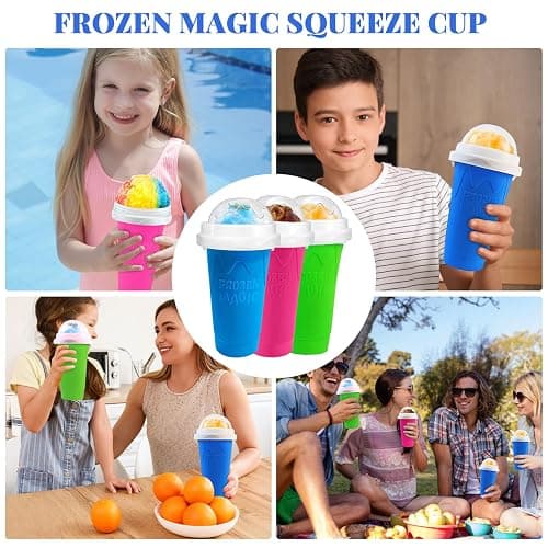 FANS-ONE Slushie Cup, 2 Pack Slushy Maker Cup, DIY Magic Squeeze Cups for Juice Milk Yogurt Ice Cream Make, Frozen Cooling Cup with Lid & Straw Cool Stuff Things for Kids Friends Family (Blue+Pink) thumbnail 7
