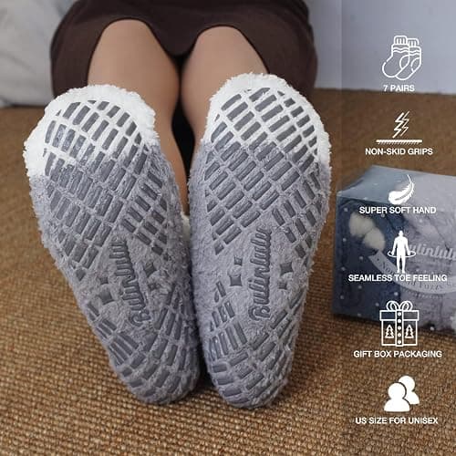 Bulinlulu Fuzzy Socks with Grips Plush Sleep Cozy Winter Soft Hospital Fluffy Socks Gifts for Womens Mens Gifts thumbnail 6