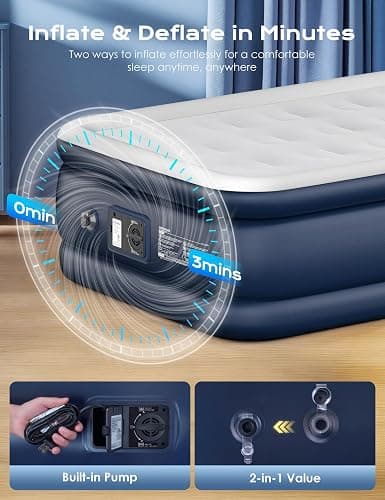 Twin Air Mattress with Built in Pump Raised, 18'' High Inflatable Mattress Electric Blow Up Mattress Fast Blow Up Bed Tall Comfortable Airbed for Camping, Home Guests, Travel w/ Storage Bag 550Lbs Max thumbnail 3
