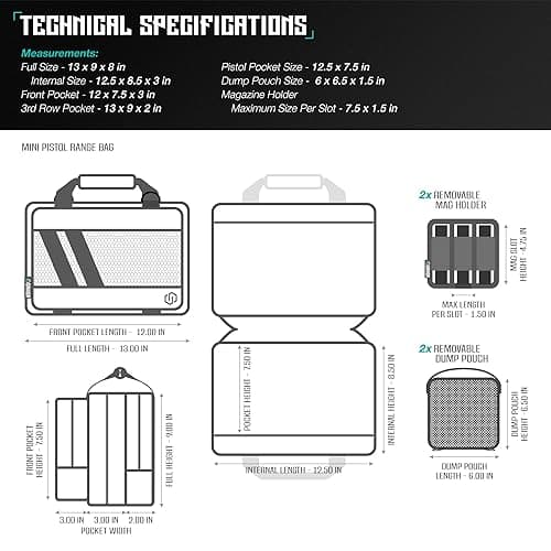 Savior Equipment Specialist Series Mini Range Bag Tactical Dual Pistol Handgun Revolver Hunting Bag Gun Carrying Case, X-Large Compartments w/Lockable Zippers, Deluxe Padded Shoulder Strap Included - Obsidian Black - 13" x 9" x 8.75" Range Bag thumbnail 7
