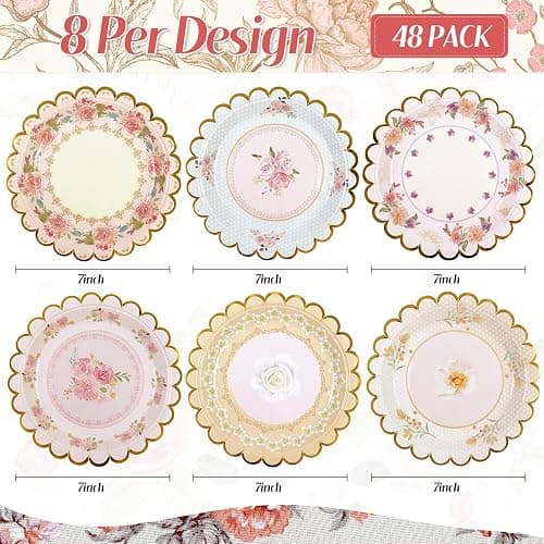 Xjoviative 48 PCS Vintage Floral Paper Plates 7 inch, Scalloped Flower Tea Party Plates Disposable Cake Dessert Plate for Birthday Bridal Shower Baby Shower Wedding Party Decorations (Floral) thumbnail 3