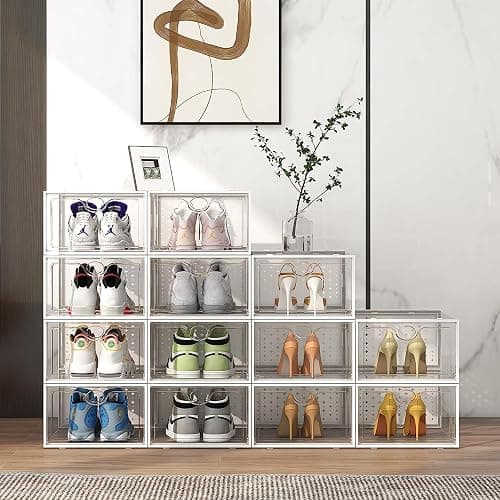 Pinkpum XXL Larger Shoe Storage Boxes Fit Size 14, Clear Plastic Stackable Shoe Organizer 6 Pack Sneaker Storage for Sneakerheads Shoe Containers thumbnail 2