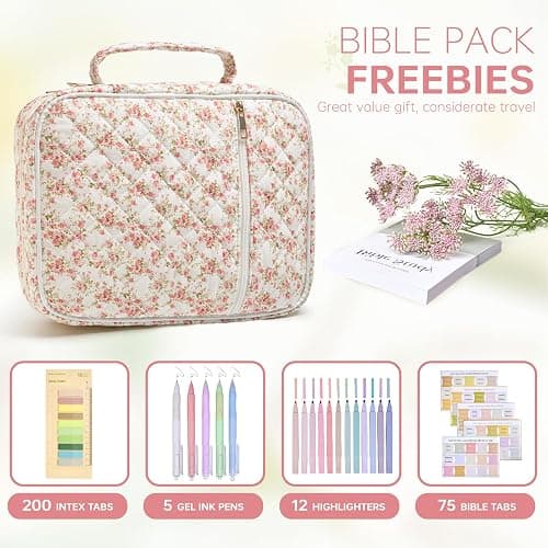 Bible Cover Case for Women Large Bible Cover with Durable Handle Quilted Bible Carrying Case for Girls Bible Study Supplies Accessories (Siamese Rose, Siamese Rose) - Siamese Rose - Siamese rose thumbnail 4