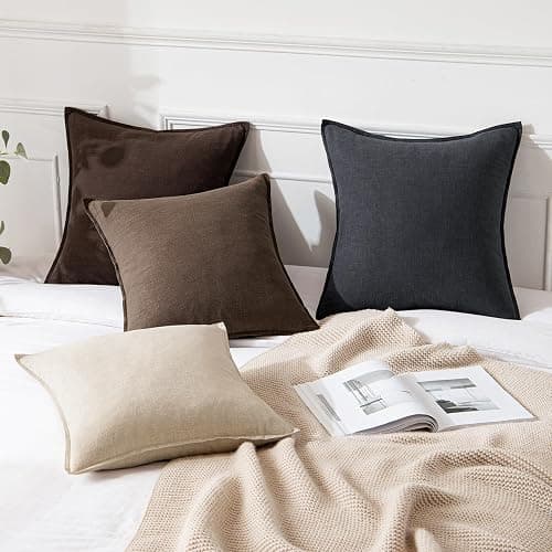 MIULEE Decorative Linen Pillow Covers 18x18 Inch Dark Brown Boho Farmhouse Neutral Winter Couch Throw Pillows for Bed Pack of 2 Accent Modern Pillowcase Sofa Livingroom Home Decor thumbnail 4