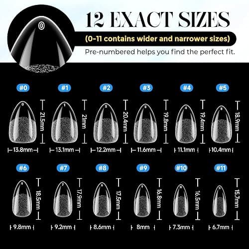 UNA GELLA Short Almond Gel Nail Tips Kit 120Pcs Pre-Etched Clear Fake Nails with 15g Solid Gel Glue Mini U V Lamp Nail Files Full Cover Press on Acrylic Nail Extensions DIY Home Kit for Women 12 Sizes thumbnail 8