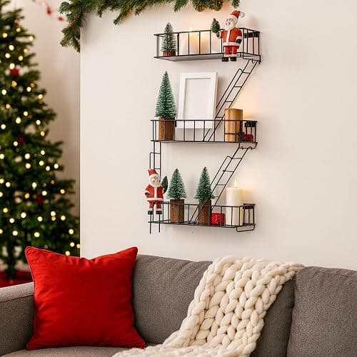 KOTIJOKI Fire Escape Wall Shelf - New York Decorative Floating Shelf - Wall Art Ladder Shelf - Black Metal Trinket Shelves for Bedroom, Home, Office, Storage and Display (3-Tier) thumbnail 2