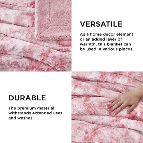 Bedsure GentleSoft Sherpa Fluffy Blanket Twin Size - Fleece Warm and Cozy Throw for Women Gift, Plush & Fuzzy Faux Fur Christmas Blanket for Couch, Sofa, Bed Decor, Tie Dye Design, Pink, 60x80 Inches thumbnail 5