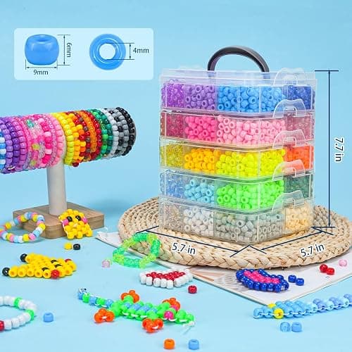 Gionlion 6000+ PCS Pony Beads 30 Assorted Colors Includes Glow in the Dark Bead, Kandi Beads for Jewelry Making, Friendship Bracelet, 6x9mm Hair Bead for Braids in Shock Resistant Packaging thumbnail 3