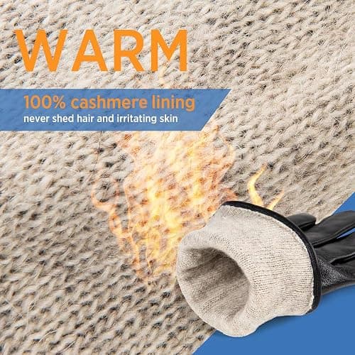 Alepo Genuine Sheepskin Leather Gloves for Men, Winter Warm Touchscreen Texting Cashmere Lined Driving Motorcycle Gloves thumbnail 2