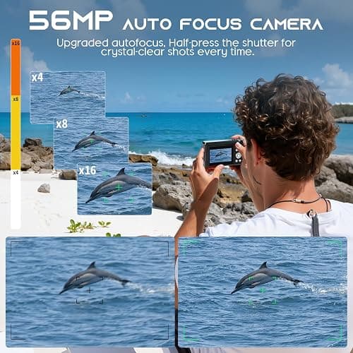 Digital Camera 2026 Upgrade for Photography, Video & YouTube | 56MP Autofocus Vlogging Camera with 3-Inch 180° Flip Screen, 16X Zoom, Built-in Flash, Compact Travel Camera with 32GB SD Card for Kids thumbnail 2