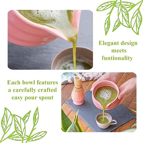 Marce Matcha Whisk Set- Matcha Set includes Matcha Whisk and Bowl with Spout, Sifter, Holder and Scoop- The Perfect Bamboo Whisk for Matcha Tea (Pink) thumbnail 4