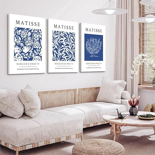 Marllifenney Blue Matisse Wall Art Framed Set of 3 Abstract Navy Blue Posters Minimalist Flower Market Canvas Prints Modern Aesthetic Decor Artwork Painting Picture for Living Room Bedroom 12x16in thumbnail 5
