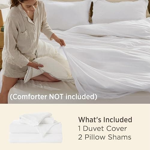 Bedsure White Duvet Cover Queen Size - 3 Pieces Prewashed Cotton-Like Polyester Extra Soft Bedding Set, Includes 1 Duvet Cover 90x90 Inches with Zipper Closure & 2 Pillow Shams, Comforter Not Included thumbnail 2