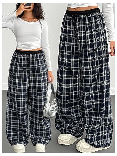 SOLY HUX Girl's Plaid Pants Elastic Waist Wide Leg Baggy Long Sweatpants Streetwear thumbnail 5