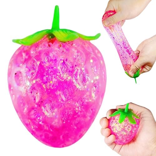 Squishy Strawberry Stress Suagr Balls for Kids, Squeeze Toys, Cute Sensory Fruit Squishy Toys for Kids Birthday Gifts, Strawberry Stress Sugar Ball for Easter Basket Stuffers - Image 1