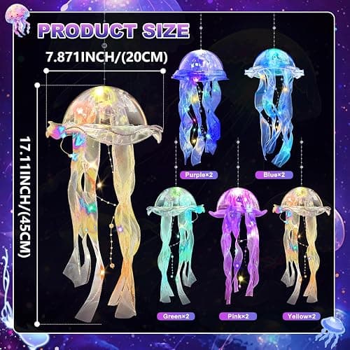AWATIN Jellyfish Decor, 10 Pcs Jellyfish Lanterns - Hanging Jelly Fish Decoration for Mermaid Theme Party & Under The Sea Party Decorations, Birthday Gift Supplies for Women Girls Baby (5 Colors) thumbnail 4