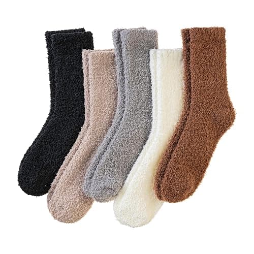 Fuzzy Socks for Womens Warm Fluffy Winter Cozy Thick Plush Slipper Sleep Comfy Crew Christmas Socks 5 Pairs - Image 1