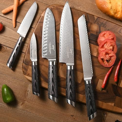 NANFANG BROTHERS Damascus Knife Set, 7 Pieces Kitchen Knife with Block, ABS Ergonomic Handle for Chef Knife Set, Kitchen Shears, Knife Block Set thumbnail 7