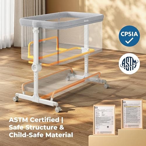 Ezebaby Baby Bassinets Bedside Sleeper, Portable Bedside Bassinet for Baby Newborn Infants with Adjustable 7 Heights and All Mesh Sides, Newborn Crib with Mattress and Soft, Breathable Sheet | Baby bassinets thumbnail 6