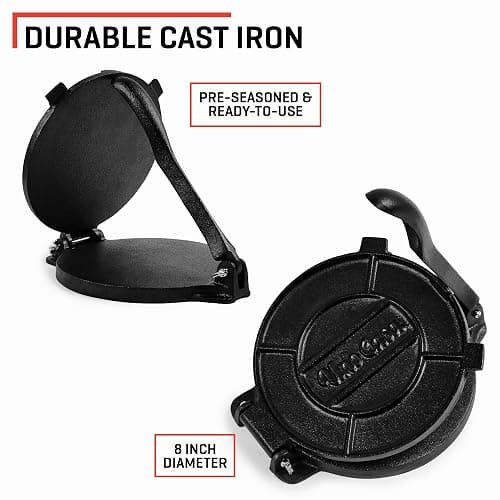 Uno Casa Cast Iron Tortilla Press 8 Inch - Tortilla Maker Press, Pre-Seasoned Roti Maker with 100 Pcs Parchment Paper, Heavy Duty Quesadilla Maker - Pataconera for Flour Tortilla, Tawa thumbnail 3